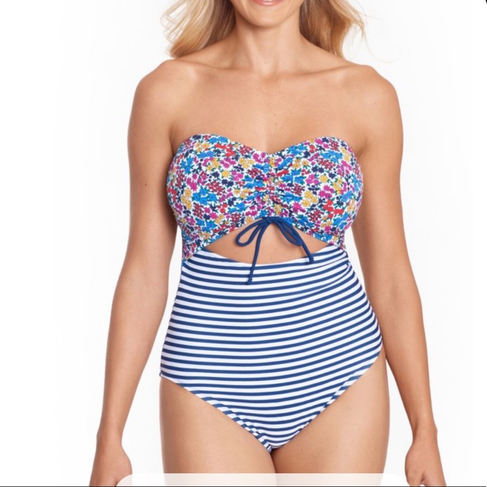 Striped halter cutout one piece.